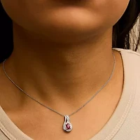 Silver Red Ruby and Diamond Accent Milgrain Swirl Pendant Necklace - 18" Inches