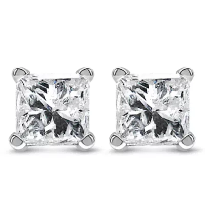 Silver 1/4 Cttw Princess-Cut Diamond Solitaire Stud Earrings