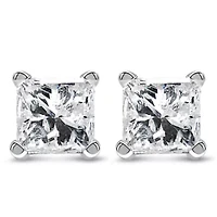 Silver 1/4 Cttw Princess-Cut Diamond Solitaire Stud Earrings