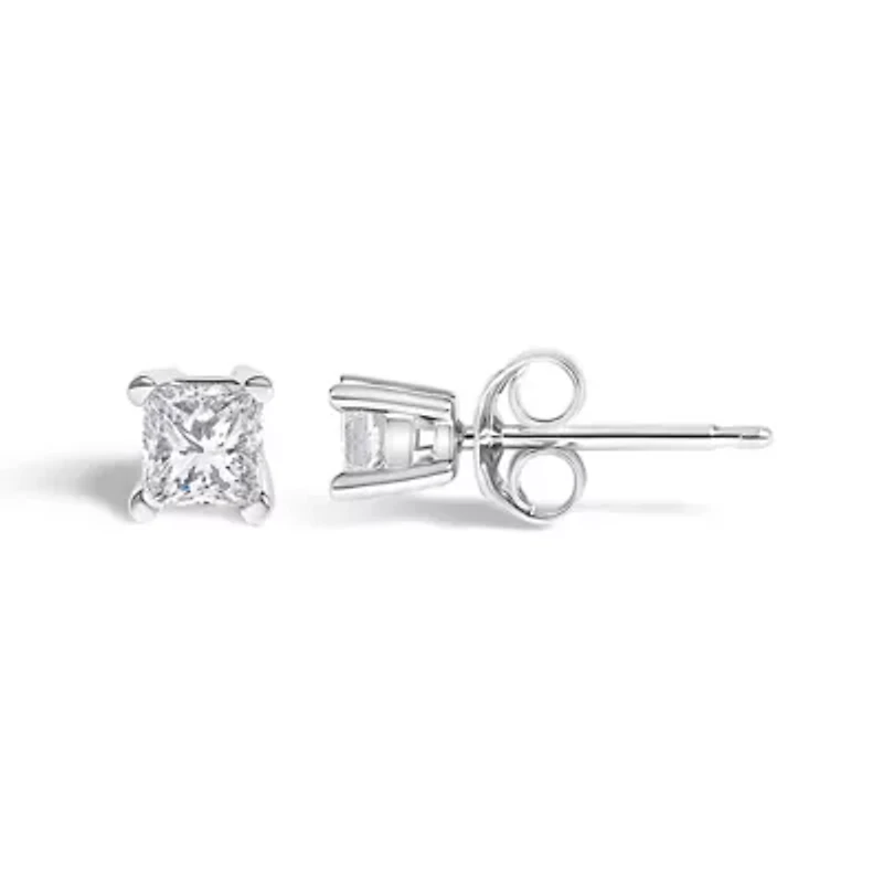 Silver 1/4 Cttw Princess-Cut Diamond Solitaire Stud Earrings