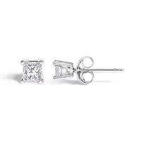 Silver 1/4 Cttw Princess-Cut Diamond Solitaire Stud Earrings