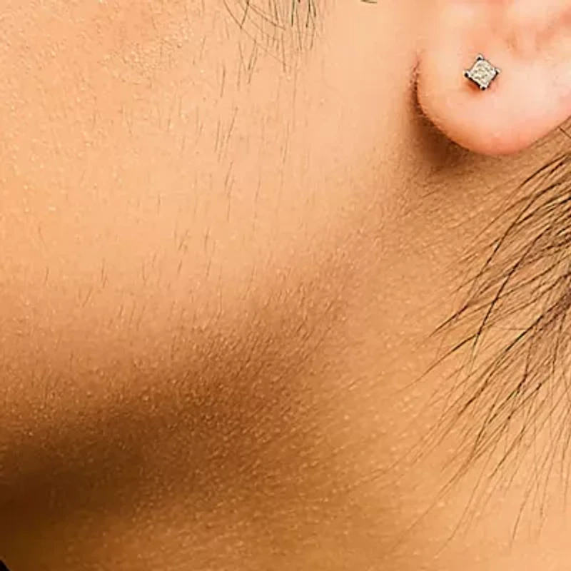 Silver 1/4 Cttw Princess-Cut Diamond Solitaire Stud Earrings