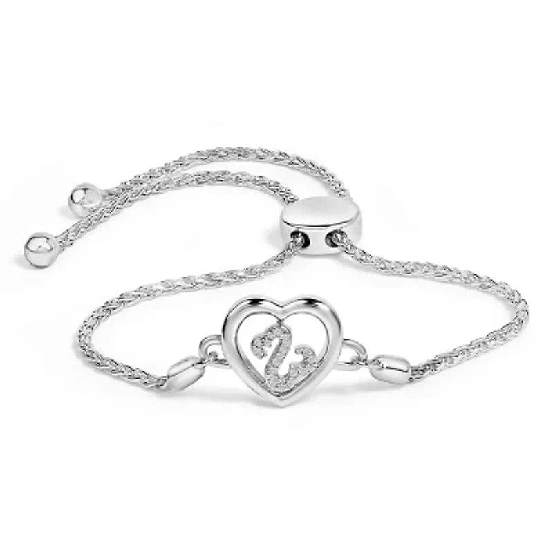 Silver Diamond Accent Heart Infinity Bolo Adjustable Bracelet