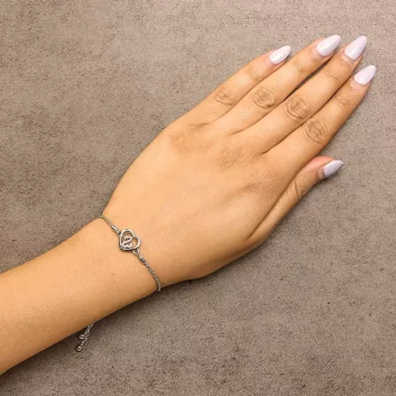 Silver Diamond Accent Heart Infinity Bolo Adjustable Bracelet