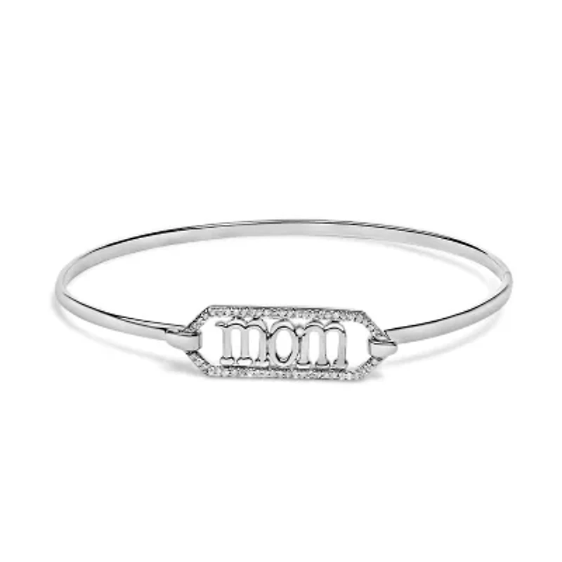 .925 Sterling Silver 1/5 Cttw Diamond Mom Bangle Bracelet