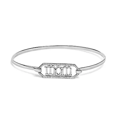 .925 Sterling Silver 1/5 Cttw Diamond Mom Bangle Bracelet
