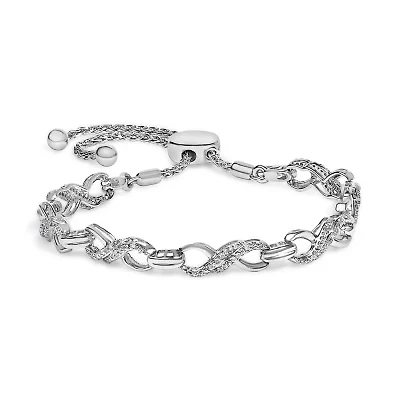 Silver 1/2 Cttw Diamond Infinity Link Bolo Bracelet