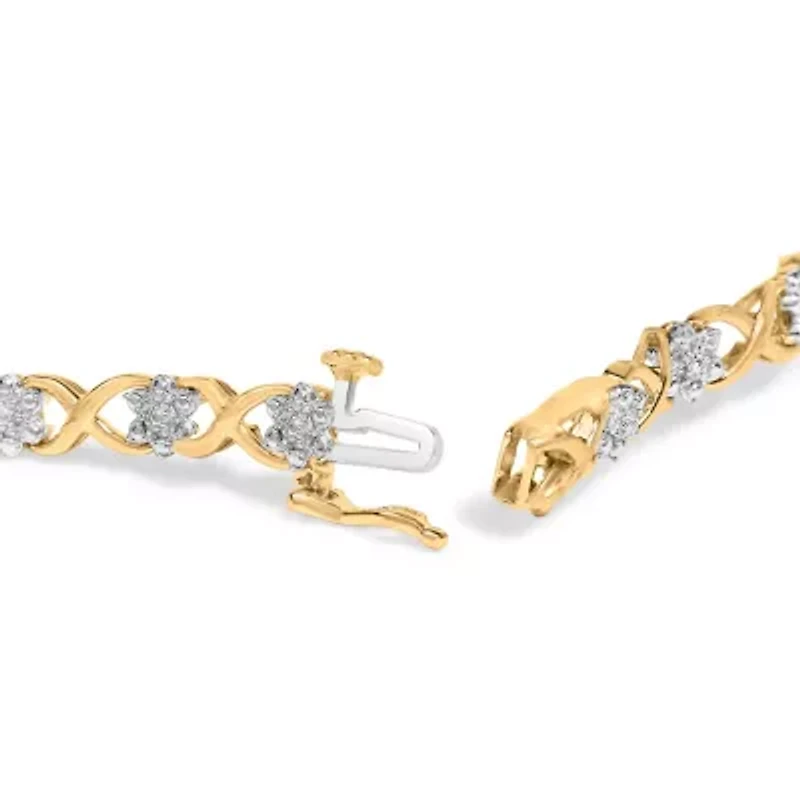 10K Yellow Gold over Silver Diamond Accent Cluster and X Link Bracelet