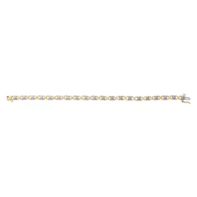 10K Yellow Gold over Silver Diamond Accent Cluster and X Link Bracelet