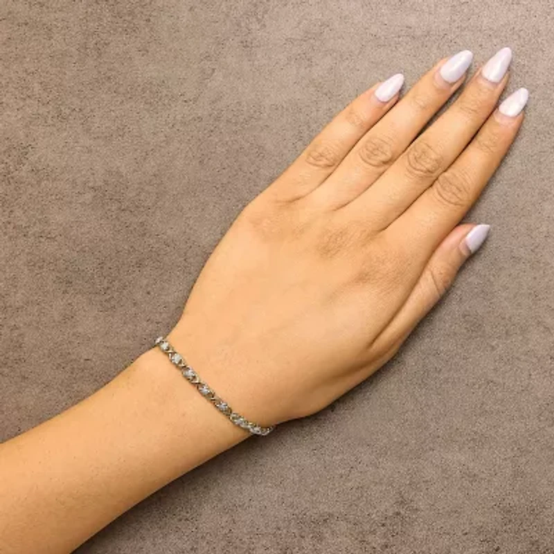 10K Yellow Gold over Silver Diamond Accent Cluster and X Link Bracelet