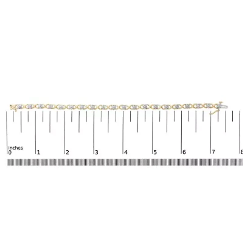 10K Yellow Gold over Silver Diamond Accent Cluster and X Link Bracelet