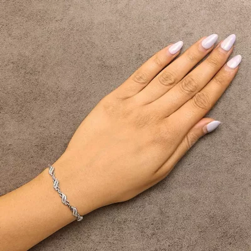 .925 Sterling Silver 1/2 Cttw Diamond Double Wave Bolo Bracelet
