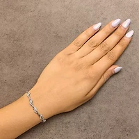 .925 Sterling Silver 1/2 Cttw Diamond Double Wave Bolo Bracelet