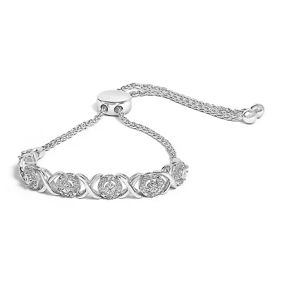 .925 Sterling Silver 1/6 Cttw Diamond X and O Bolo Bracelet