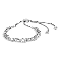 Silver 1/2 Cttw Diamond Weave and Station Bolo Bracelet