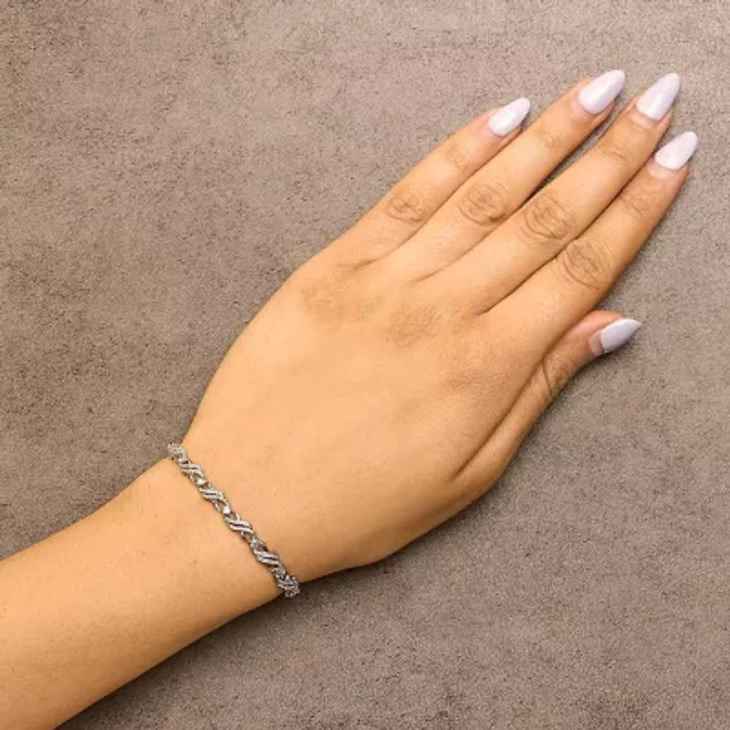 Silver 1/2 Cttw Diamond Weave and Station Bolo Bracelet