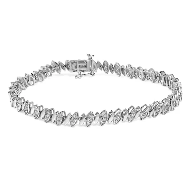 .925 Sterling SIlver 1.00 Cttw Marquise Link Bracelet