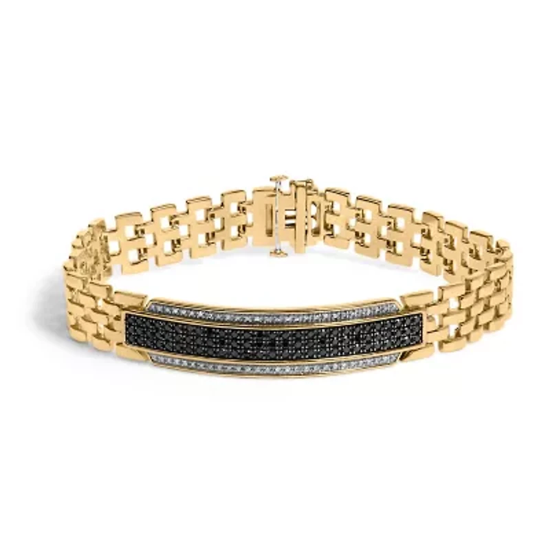 Men's 14K Yellow Gold over Silver 1.0 Cttw Black and White Diamond ID Link Bracelet