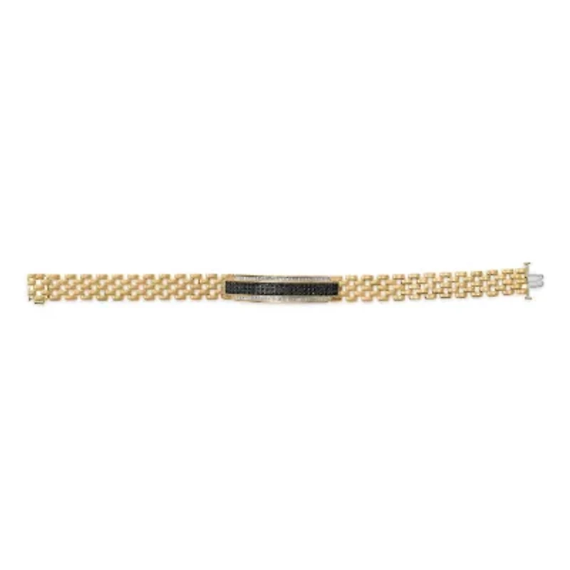 Men's 14K Yellow Gold over Silver 1.0 Cttw Black and White Diamond ID Link Bracelet
