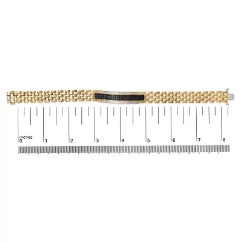 Men's 14K Yellow Gold over Silver 1.0 Cttw Black and White Diamond ID Link Bracelet