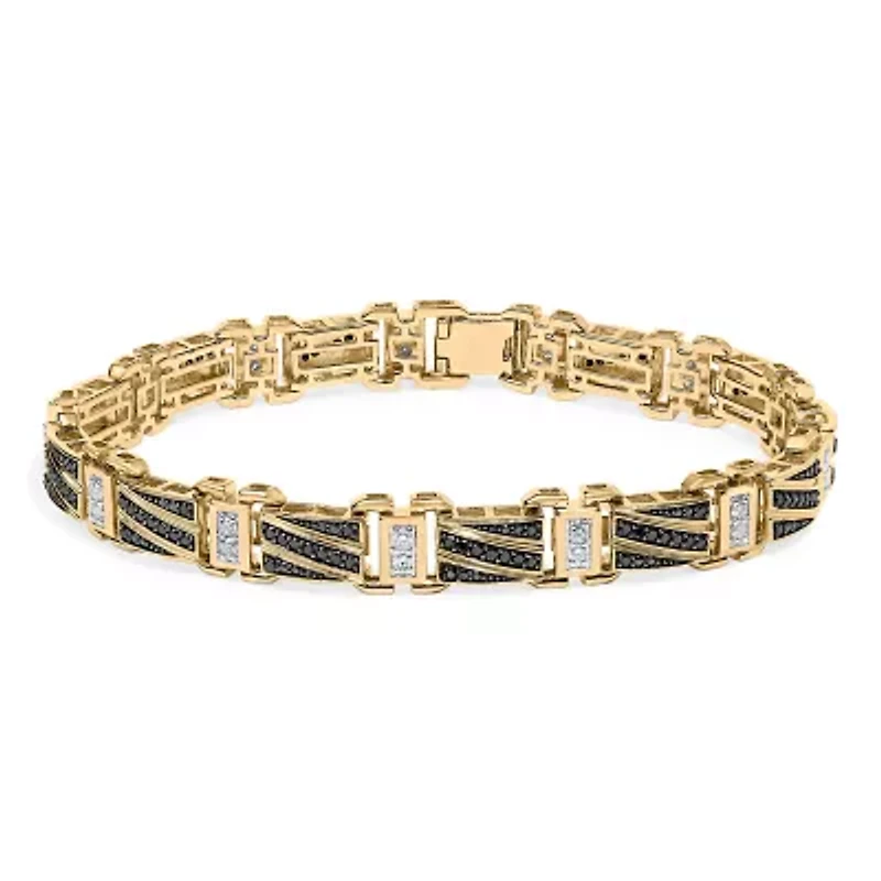 Men's 14K Yellow Gold over Silver 2.0 Cttw Black Diamond Link Bracelet