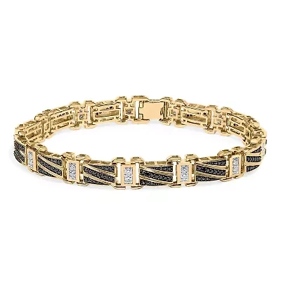 Men's 14K Yellow Gold over Silver 2.0 Cttw Black Diamond Link Bracelet