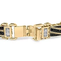 Men's 14K Yellow Gold over Silver 2.0 Cttw Black Diamond Link Bracelet