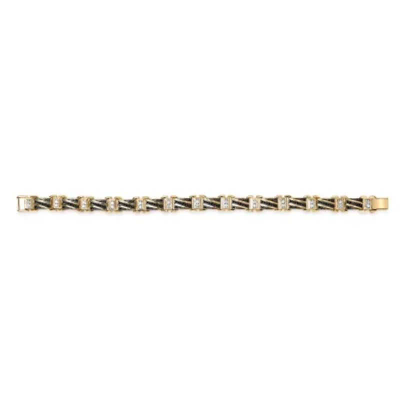Men's 14K Yellow Gold over Silver 2.0 Cttw Black Diamond Link Bracelet