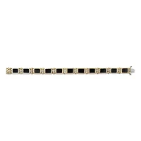 Men's 14K Yellow Gold Over Silver 1/10 Cttw Diamond and Black Onyx Panel Link Bracelet