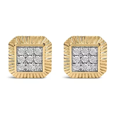 10K Yellow Gold Plated .925 Sterling Silver 1/6 Cttw Diamond Textured Halo Stud Earrings