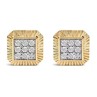10K Yellow Gold Plated .925 Sterling Silver 1/6 Cttw Diamond Textured Halo Stud Earrings