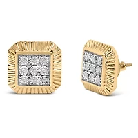 10K Yellow Gold Plated .925 Sterling Silver 1/6 Cttw Diamond Textured Halo Stud Earrings