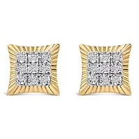 10K Yellow Gold Plated .925 Sterling Silver 1/4 Cttw Diamond Textured Halo Stud Earrings