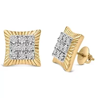 10K Yellow Gold Plated .925 Sterling Silver 1/4 Cttw Diamond Textured Halo Stud Earrings