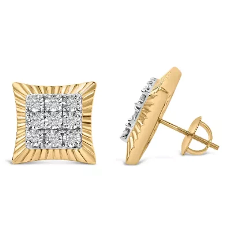 10K Yellow Gold Plated .925 Sterling Silver 1/4 Cttw Diamond Textured Halo Stud Earrings