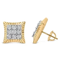 10K Yellow Gold Plated .925 Sterling Silver 1/4 Cttw Diamond Textured Halo Stud Earrings