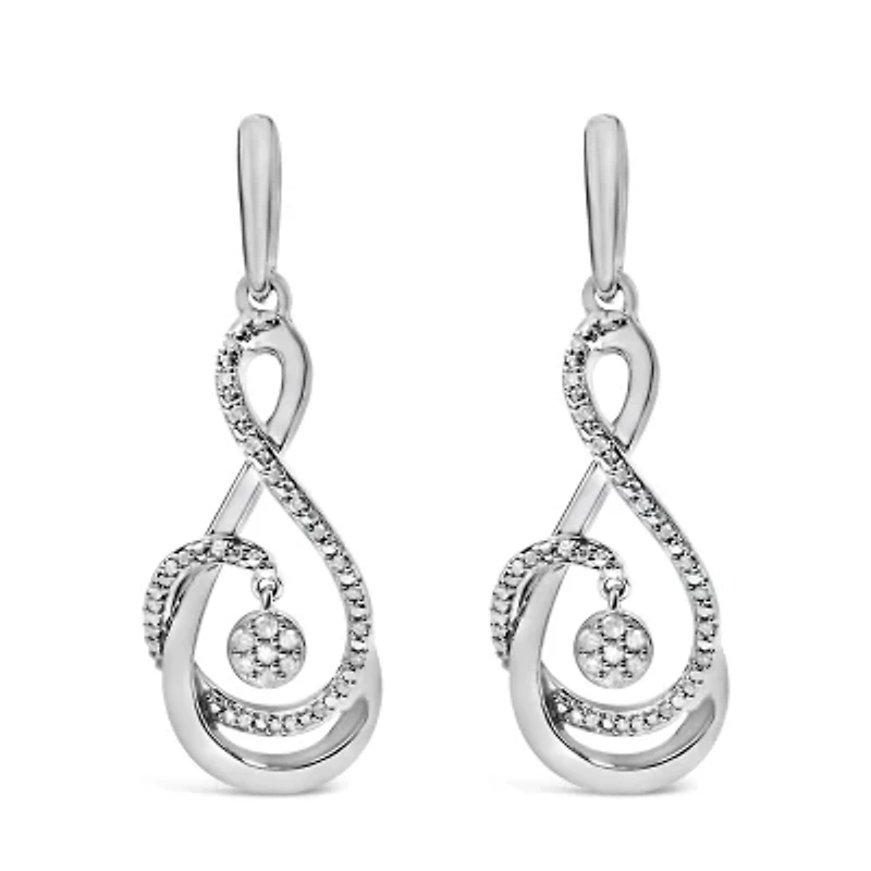 Silver 1/6 Diamond Spiral Twist Drop and Dangle Earrings