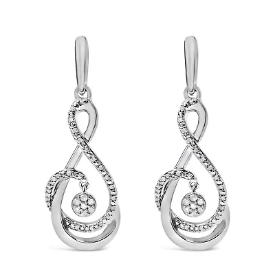 Silver 1/6 Diamond Spiral Twist Drop and Dangle Earrings