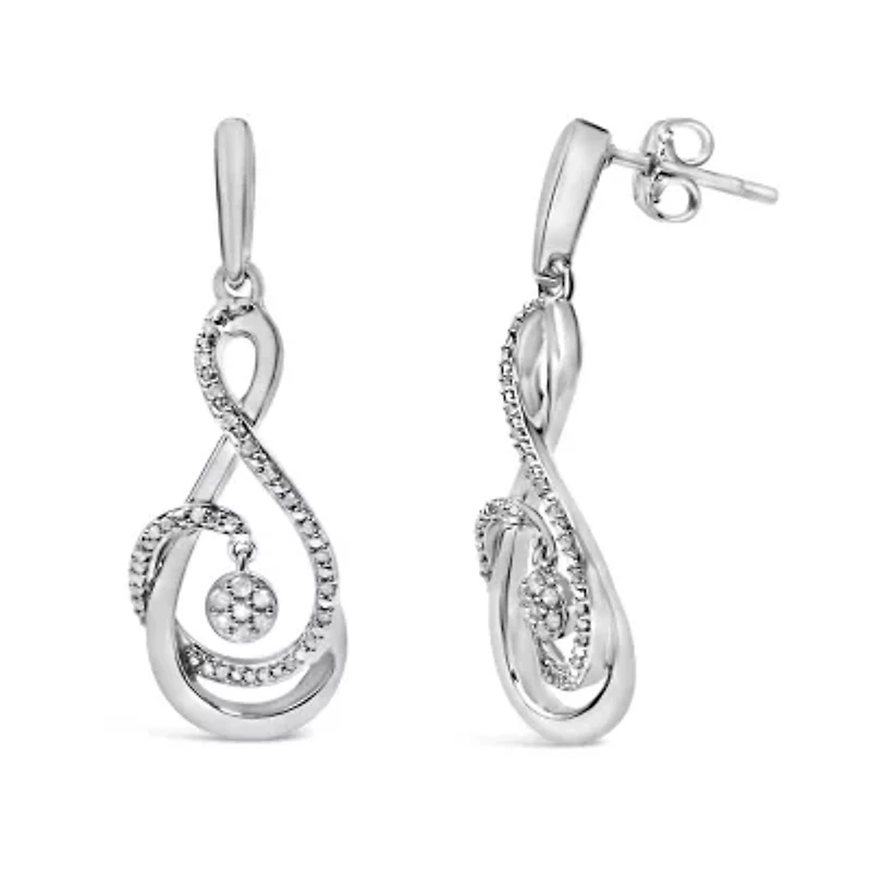 Silver 1/6 Diamond Spiral Twist Drop and Dangle Earrings