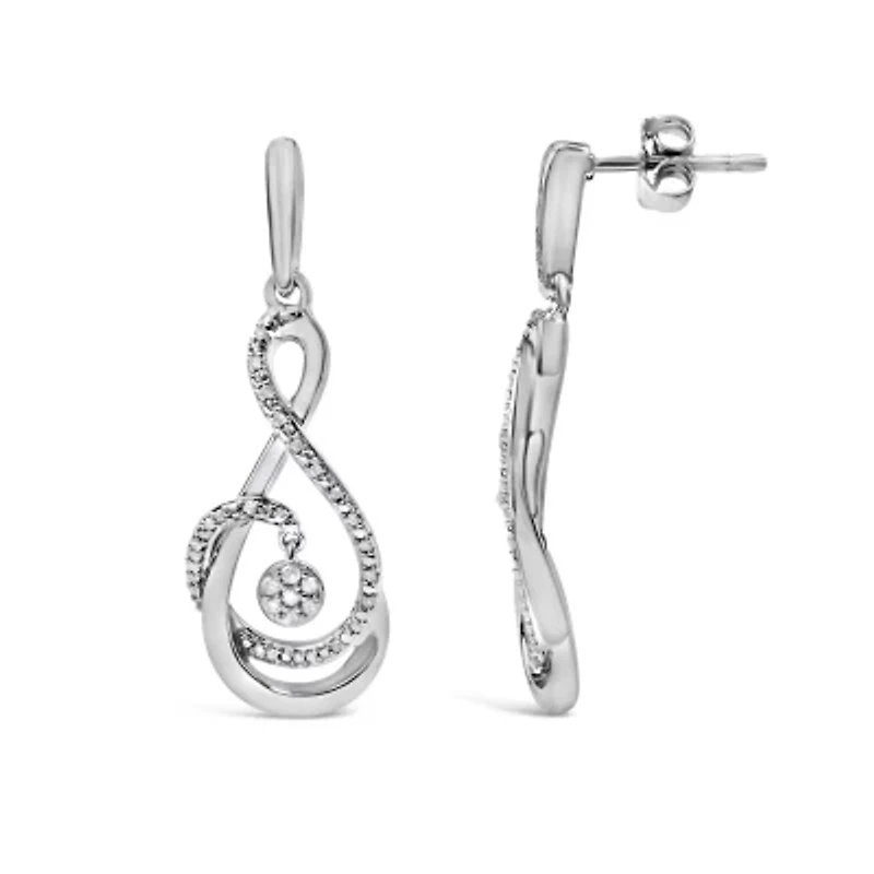 Silver 1/6 Diamond Spiral Twist Drop and Dangle Earrings