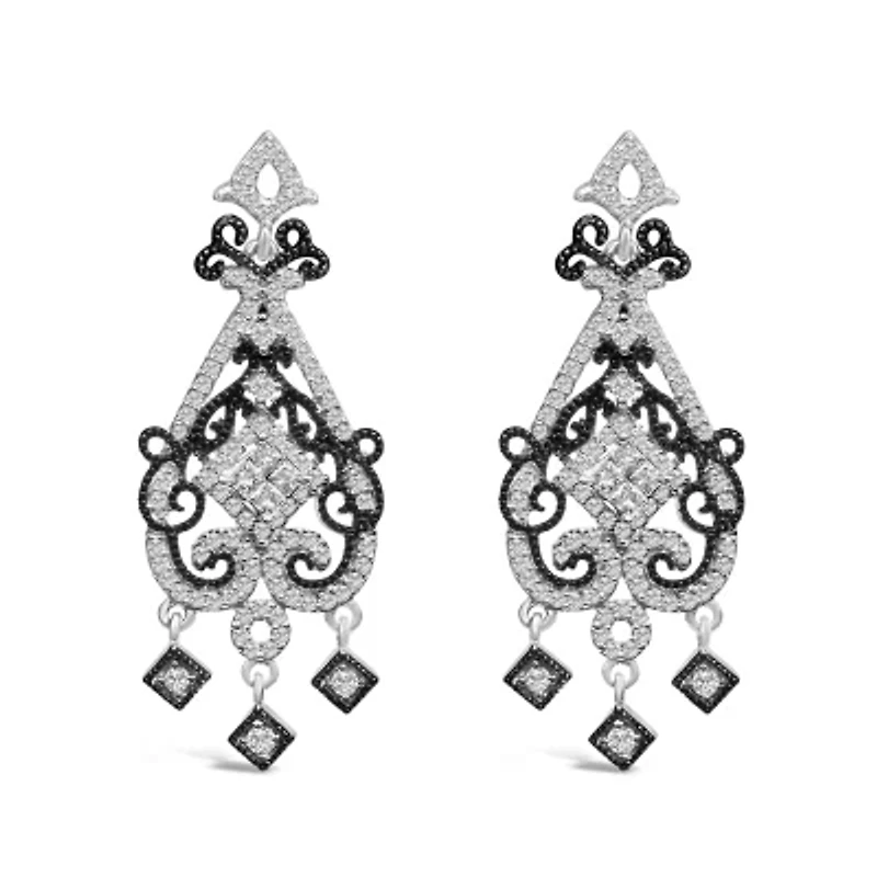 Black Rhodium and Silver 3/4 Cttw Diamond Chandelier Earrings
