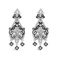 Black Rhodium and Silver 3/4 Cttw Diamond Chandelier Earrings