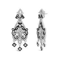 Black Rhodium and Silver 3/4 Cttw Diamond Chandelier Earrings