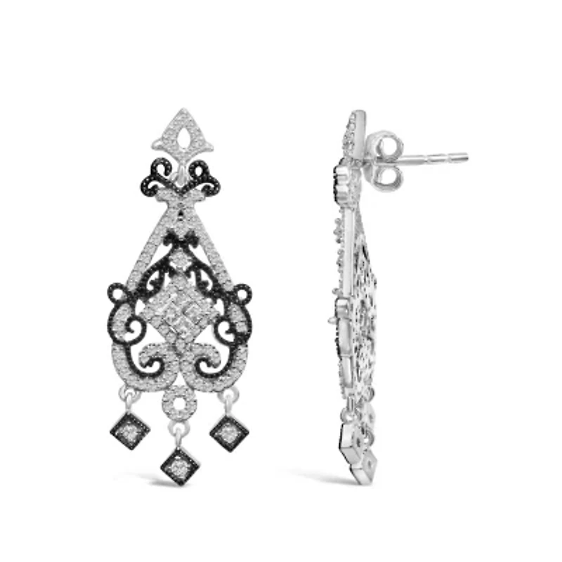 Black Rhodium and Silver 3/4 Cttw Diamond Chandelier Earrings