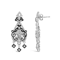 Black Rhodium and Silver 3/4 Cttw Diamond Chandelier Earrings
