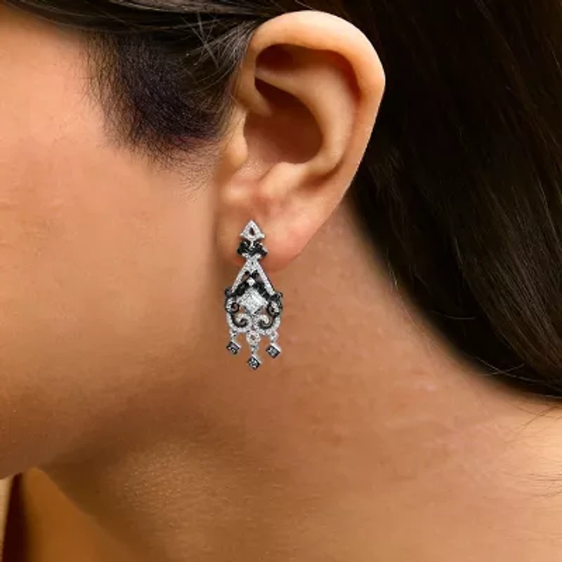 Black Rhodium and Silver 3/4 Cttw Diamond Chandelier Earrings