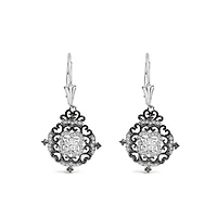 Black Rhodium and Silver 3/4 Cttw Diamond Medallion Drop Earrings