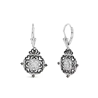 Black Rhodium and Silver 3/4 Cttw Diamond Medallion Drop Earrings