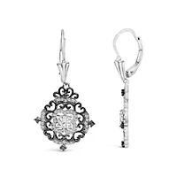 Black Rhodium and Silver 3/4 Cttw Diamond Medallion Drop Earrings