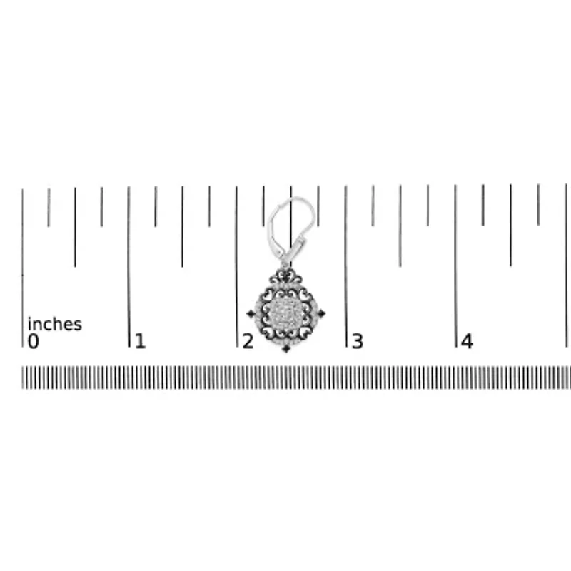 Black Rhodium and Silver 3/4 Cttw Diamond Medallion Drop Earrings